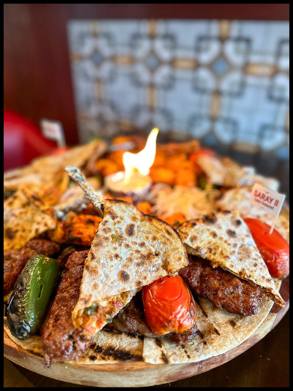 Flaming kebab platter